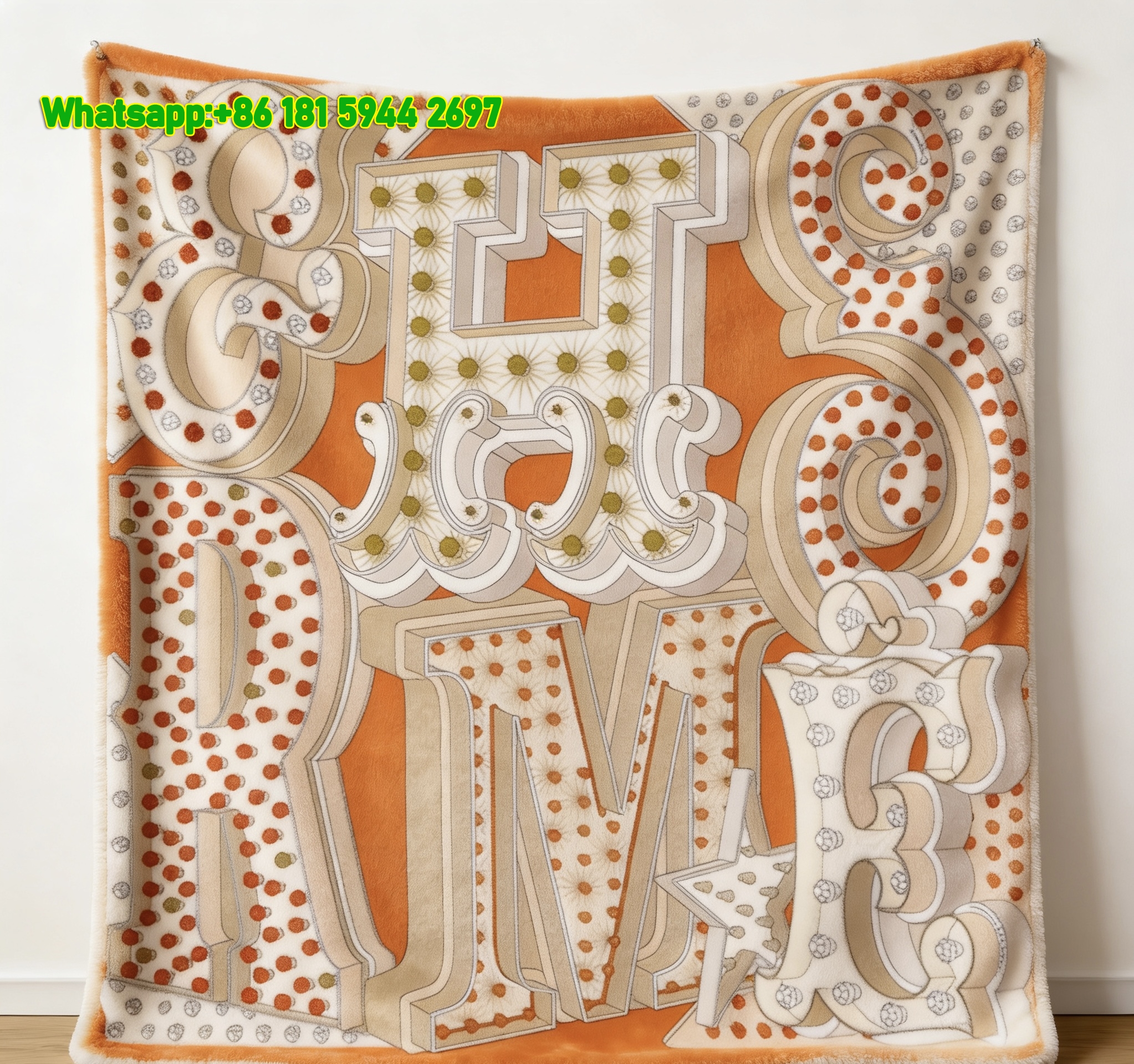 Hermès Orange 3D Letter Print Flannel Throw Blanket IMG_5097